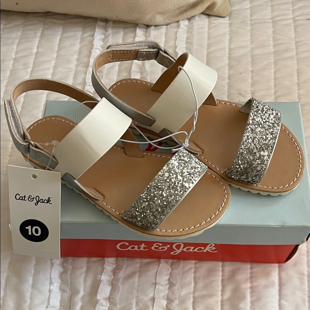 Cat & Jack Kids' White and Glitter Sandals